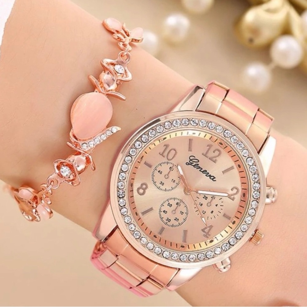 Rose Gold Watch and Bracelet Set